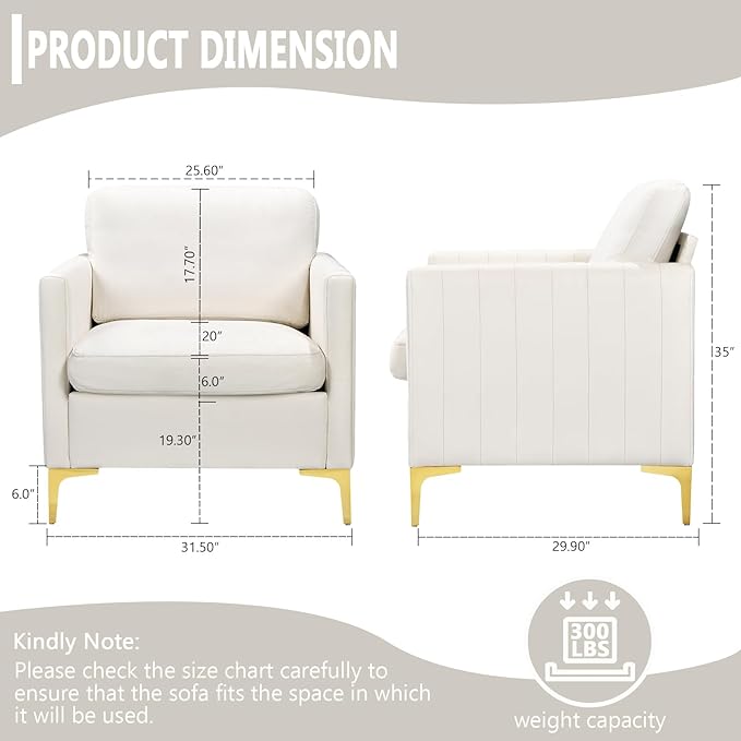 Velvet Accent Chair Upholstered Armchair Modern Single Sofa Chair for Living Room Bedroom Office (Beige)