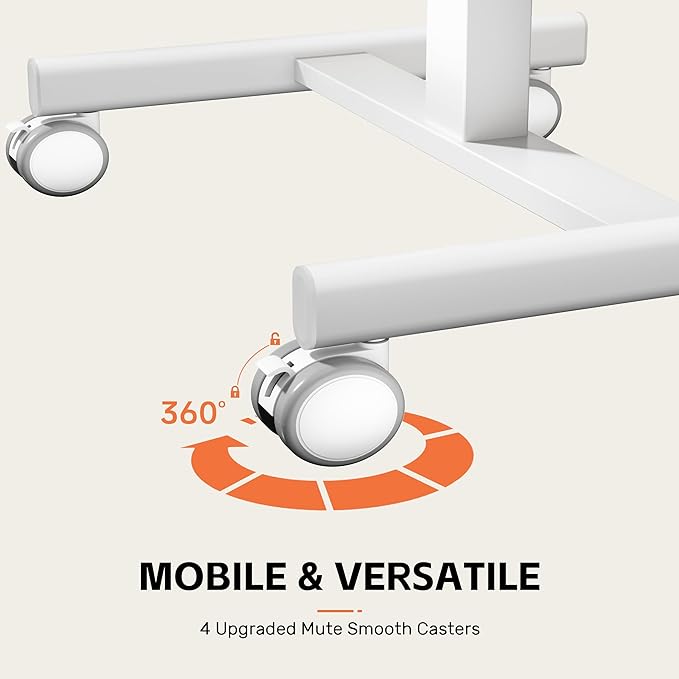 Mobile Standing Desk Small Standing Rolling Desk Portable Laptop Desk with Lockable Wheels Computer Workstations Adjustable Height White