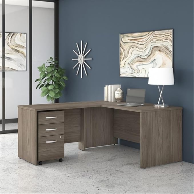 Bush Business Furniture Studio C 60-inch W L Shaped Computer Desk Mobile File + 42-inch W Return Bundle Modern Hickory (STC008MHSU)