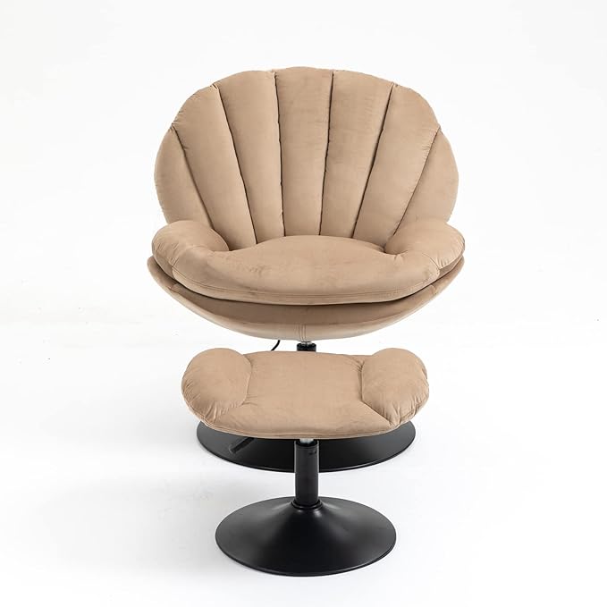 FurnitureSwivel Accent Chair Living Room Chair with OttomanAdjustable Seat Height TV Chair (Khaki)