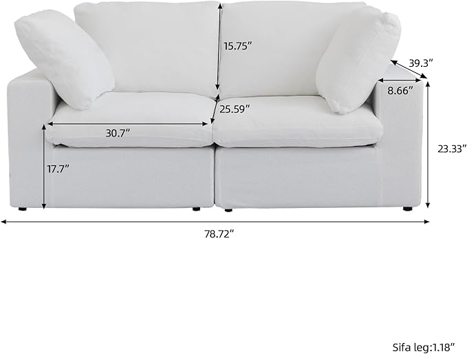 JACH Modular Cloud Sectional Sofa Love Seat Cloud Couch Modern Comfy Sofas for Apartment Small Space Covers Removable Minimalist White Couch for Living Room