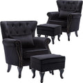 chairus Mid-Century Modern Accent Chairs with Ottoman Set of 2 Comfy Velvet Single Sofa Chair Button Tufted Wingback Armchairs with Pillow for Living Room/Bedroom/Club - Black