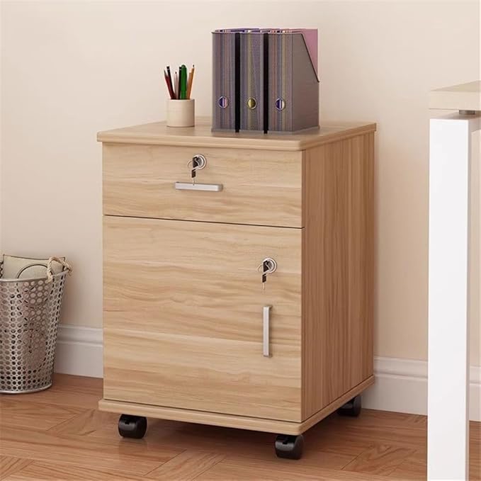 Furniture Simple Locking Mobile Low Cabinet Office File Cabinet with Drawer File Organizer Printer Stand(Brown)