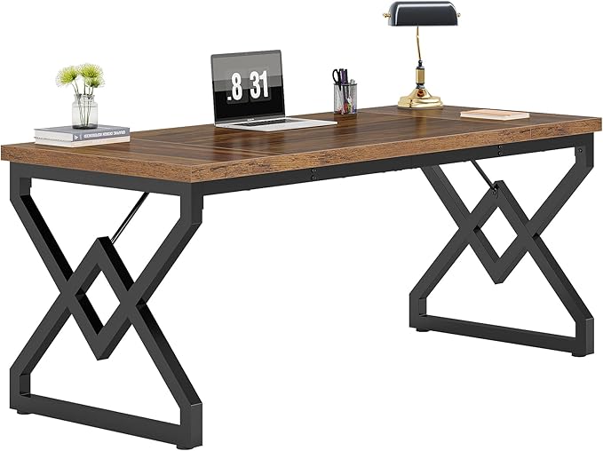 Little Tree 63 W Executive Desk Extra Sturdy Thickened Wooden Workstation Study Desk Computer Desk Large Home Office Writing Desk for Home Office