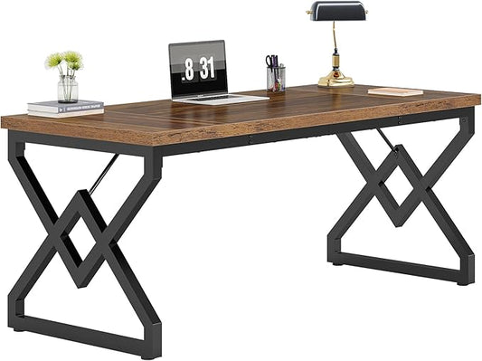Little Tree 63 W Executive Desk Extra Sturdy Thickened Wooden Workstation Study Desk Computer Desk Large Home Office Writing Desk for Home Office