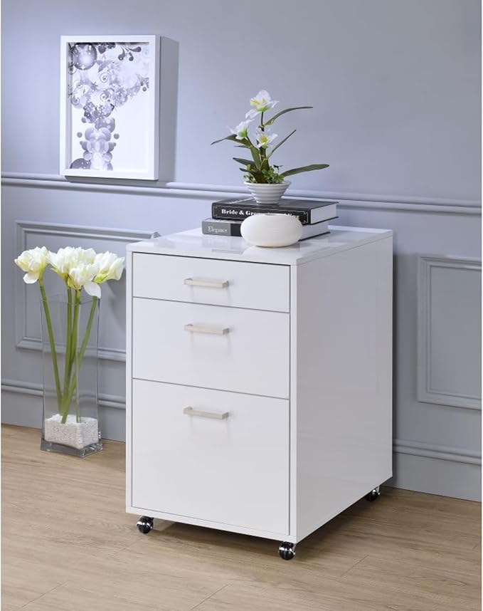 Hassyee High Gloss Rectangular File Cabinet with 3 Drawers Home Office Spacious Filing Cabinets for Entryways or Any Workspace Easy Installation (White)