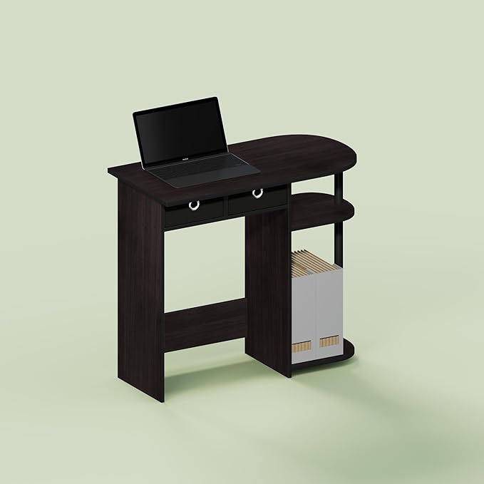 Ipoh Computer Desk 32 Inch Writing Desk Study Desk with Side Shelves and Bin Storage for Home Office Study Room Mocha Charcoal