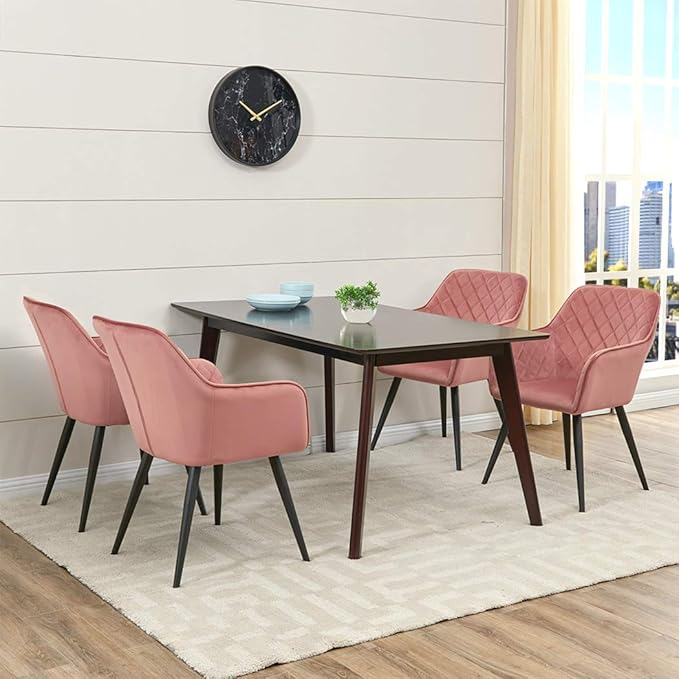 DUHOME Accent Chair with ArmrestReception Chair Mid-Century Upholstered Leisure Chairs Modern Metal Frame Legs Velvet Padded Seat Easy Assembly Pink