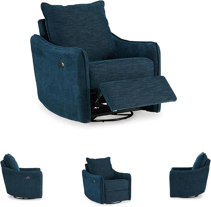 Signature Design by Ashley McBurg Contemporary Swivel Power Recliner with USB Charging Blue