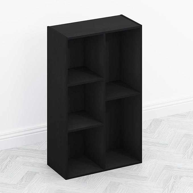 Furinno TOMI TV Stand 5-Cube Entertainment Center with Open Shelf Reversible TV Console for Living Room Bedroom Home Office Blackwood