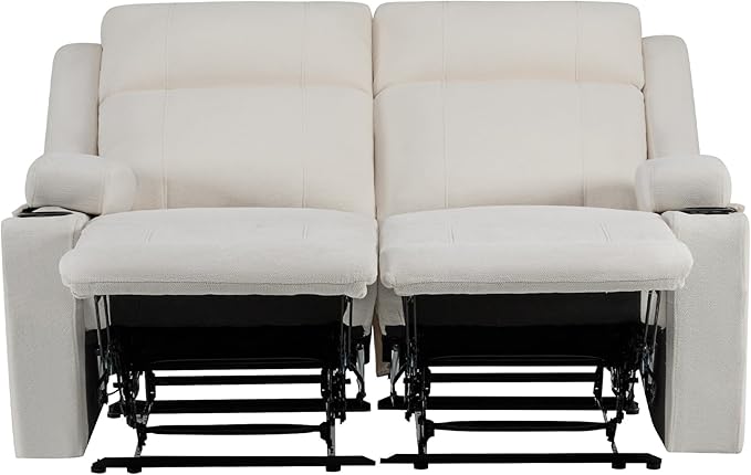 55 Loveseat Reclining Sofa with Cup Holders – Manual Double Reclining Sofa for Aprtment &amp Small Spaces Chenille Fabric Reclinig Couch with Wide Armrests &amp Side Storage for Livingroom Beige