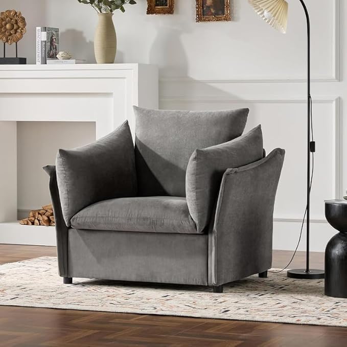Chenille Oversized Armchair Modern Accent Chair Single Sofa Lounge Chair Chenille Fabric 40 Wide 23.6 Seat Deepth Comfortable Seating for Living Room Bedroom (Grey)