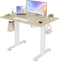 Seang Electric Height Adjustable Standing Desk 40 x 24 Inch Sit-Stand Workstation with T-Style Frame 3 Memory Height Options &amp Built-in Cable Management for Home Office White Frame/Nature Top