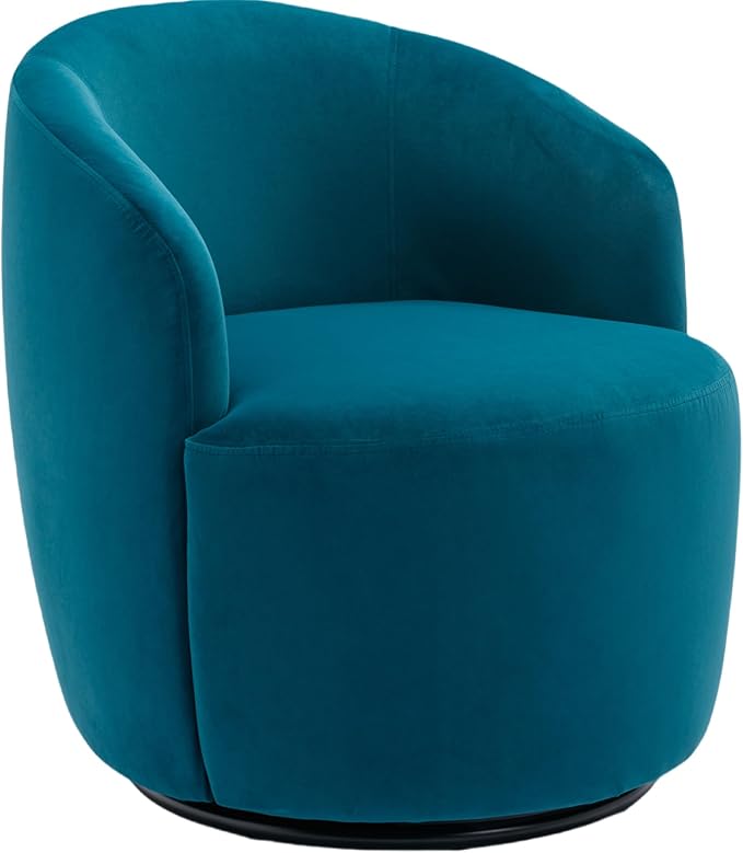 Swivel Barrel Accent Chair Velvet 360° Swivel Chair Small Leisure Chair Single Sofa Chair with Metal Swivel Base for Living Room Hotel Bedroom Office Coffee Shop (Teal + Velvet)