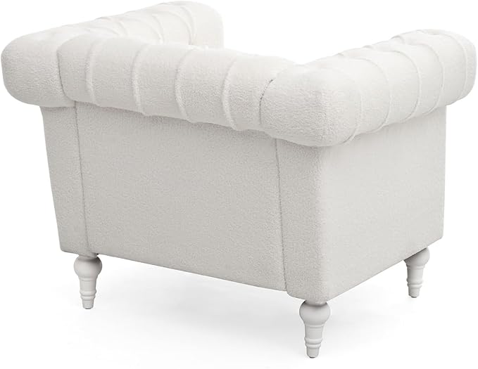 White Chesterfield Chair Upgrade Sherpa Accent Chair Chesterfield Upholstered Club Wingback Chair Button Tufted Sofa Chair for Living Room Bedroom Office