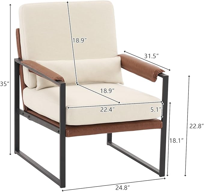Beige Living Room Chairs Single Sofa Chair Side Chair for Living Room Living Room Accent Chair Office Accent Chair Armrest Frame Farmhouse Living Room Chair for Living Room Bedroom 63 x 80 x 89Cm