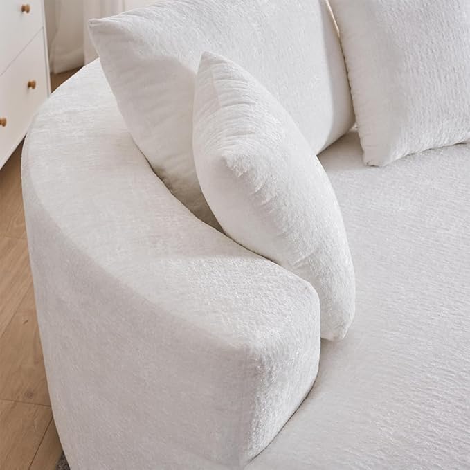 54.3″ Round Swivel Couch Plush Chenille Deep Seat Cozy Reading Chair XL Modern Oversized Swivel Accent Barrel Chair for Living Room Bedroom Lounging (Beige)
