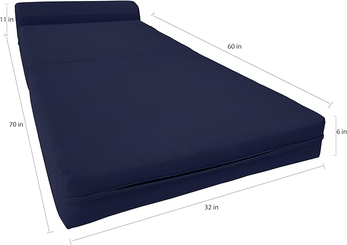 D&ampD Futon Furniture Sleeper Chair Folding Foam Bed Portable Studio Guest Sofa Beds 6 x 32 x 70 Navy Blue