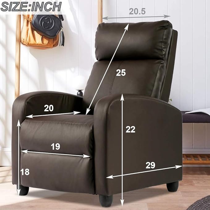 Leather Recliner Chair Living Room Chair Massage Reclining Chair Ergonomic Home Theater Seating Single Recliner Sofa Chair with Pu Leather Padded Seat Backrest for Living Room