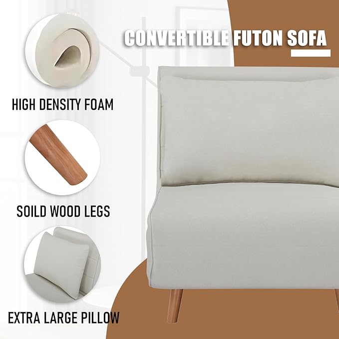 3 in 1 Sleeper Chair Bed Foldable Convertible Chair with Thickened Cushion and Sponge OTE Chenille Fabric Adjustable Backrest Upholstered Accent Sofa for Apartment/Bedroom/Office - Beige White