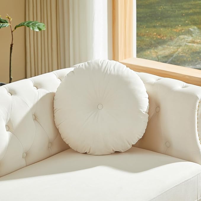 Antetek 82-inch 3-Seater Chesterfield Sofa Oversized Mid Century Modern Sofa Couch with Button Tufting &amp Rolled Arms Comfy Upholstered Velvet Deep Seat Couch for Living Room Office Beige