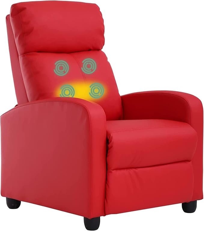 Living Room Reclining Chairs mesedoras para adultos Home Theater Massage Recliner Sofa with PU Leather Padded Seat Backrest Massaging Recliner Ergonomic Lounge for Home Living Room (Red)