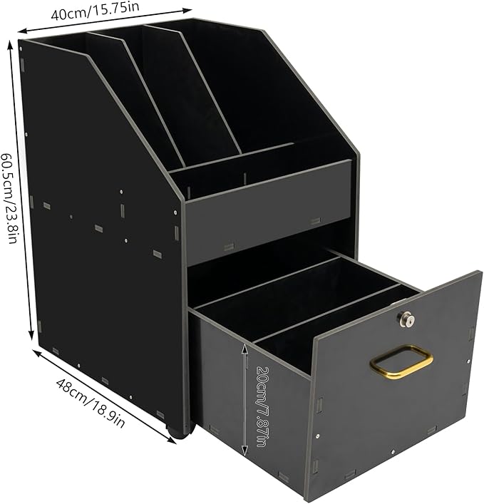 DouSeiAi Mobile PVC File Cabinet with Lock Under Desk Rolling File Cabinets for Home Office Classrooms (Black)