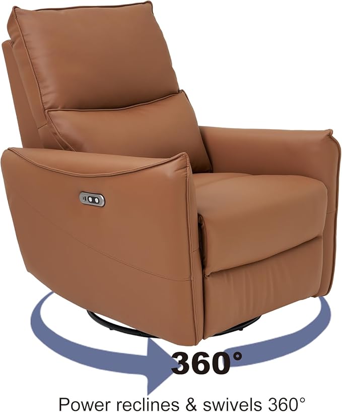 Recliner Sofa Rocking Chair Swivel Power Reclining Adjustable 360 Degree Spinning with Ergonomics Lumbar Support Natural Leather for Home Theater Seating Living Room Bedroom Nursery Grey