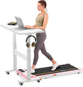 Mobile Standing Desk with Wheels 32 inch Pneumatic Height Adjustable Desk for Walking Pad Small Rolling Computer Workstation Portable Sit Stand Desk for Home Office 28-43 Tall White