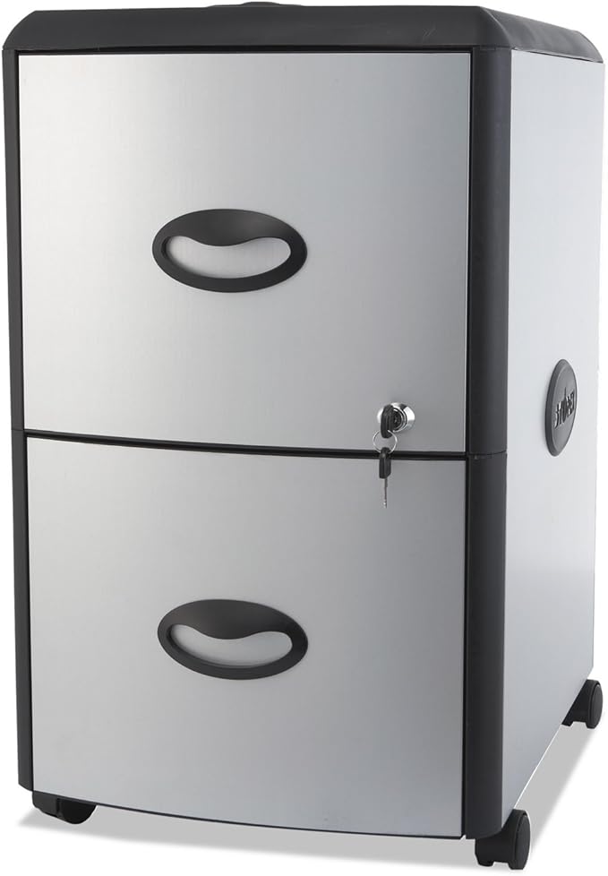 Storex 61351U01C Two-Drawer Mobile Filing Cabinet Metal Siding 19w x 15d x 23h Silver/Black