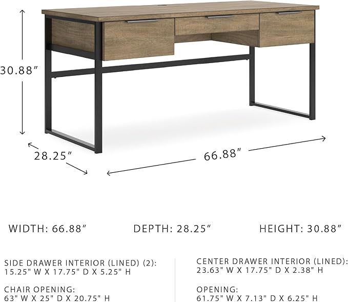 Signature Design by Ashley Montia Contemporary 67 Home Office Desk with Drawers and Cord Management Light Brown &amp Black