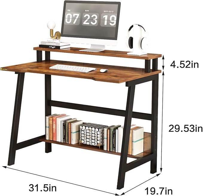 31.5 Inch Modern Small Desk Compact Computer Desk for Home Office and Study Space Saving with Multi-Function Open Shelves