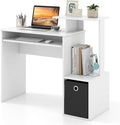Tangkula Computer Desk with Fabric Drawer &amp Keyboard Tray Space-Saving Study Writing Desk with Open Storage Shelves &amp Printer Stand Modern Home Office Computer Workstation for Small Spaces (