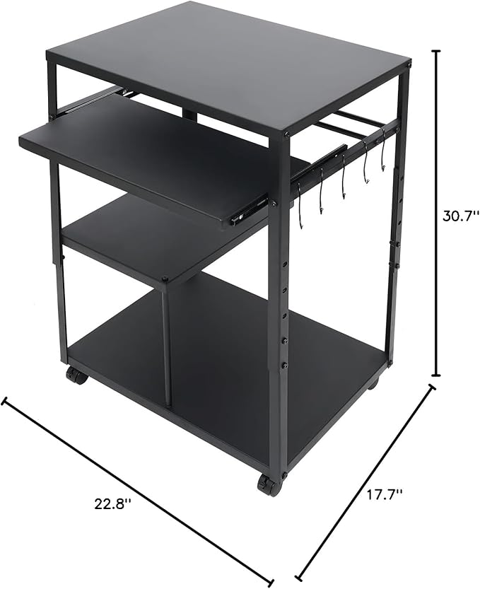 Computer Desk for Small Spaces Height Adjustable Computer Desk with Shelves and Keyboard Tray Standing Compact Desk with Storage Home Office Study Computer Desk with Wheels