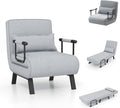 POWERSTONE Convertible Sleeper Chair Bed 4 in 1 Living Room Reading Chair with Pillow Wide Cushion Arm and Adjustable 5 Position Backrest Single Sofa Bed Light Grey