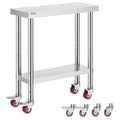 VEVOR Stainless Steel Work Table 30 x 12 x 34 Inch 700 LBS Load Capacity with 4 Wheels 3 Adjustable Height Levels Heavy Duty Food Prep Worktable for Commercial Kitchen Restaurant Silver