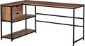 HOMCOM L-Shaped Home Offie Computer Desk with Storage Shelves 2 Dawers and Industrial Steel Frame Black/Brown