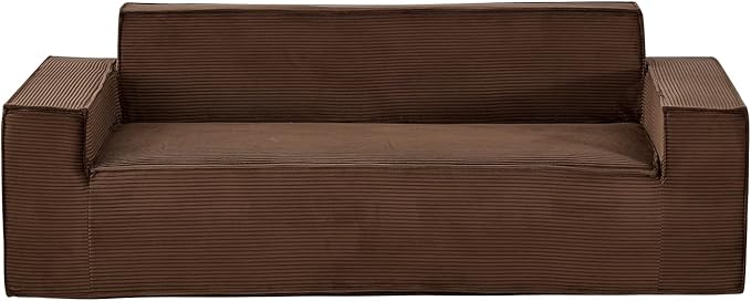 VEVOR 3-Seater Sofa in a Box 83-Inch No Assembly Corduroy Couch with Memory Foam Deep Seats for Living Room Apartment or Office Brown