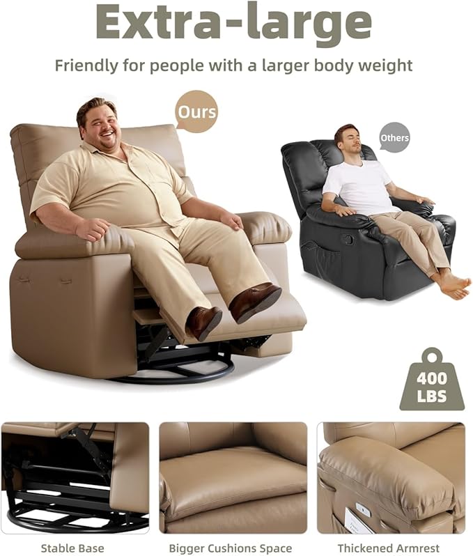 GarveeHome Recliner Chairs Classic Manual Leather Recliner Home Theater Seating with Lumbar &amp Arms Support for Living Room Bedroom and Nursery - Coffee (Tan Oversized)