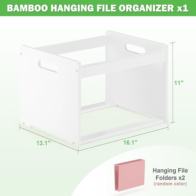 Hanging File Organizer Box for Letter Size Bamboo File Folder Organizer Storage Moving Boxes with Handle Wood Desk Filing Box for Office Banker Document