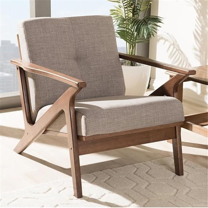 BOWERY HILL Tufted Accent Arm Chair Gray Polyester Upholstery Walnut Brown Rubber Wood Frame Mid-Century Modern Style Removable Cushions 29.53 H x 27.95 W x 33.07 D Living Room Seating