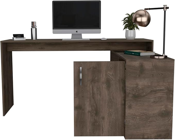 L-Shaped Desk with Storage Dark Brown - Spacious Workspace for Home Office