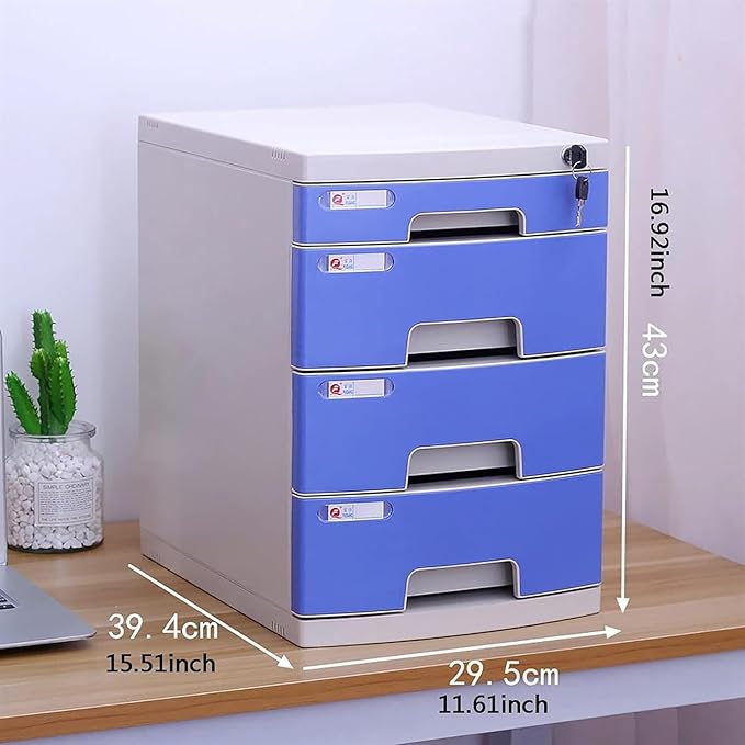 Desktop 4 Drawer File Cabinet with Locking File Organiser Data Cabinet (Color : Blue Size : 11.61x15.51x16.92inch)