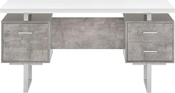 Monarch Specialties I 7633 Computer Desk Home Office Laptop Left Right Set-up Storage Drawers 60 L Work Metal Laminate Grey White Contemporary