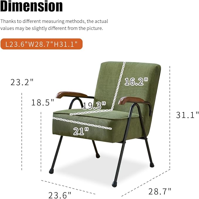 MFFM Fabric Armchair Modern Accent Chair High Back Living Room Chairs with Metal Legs and Soft Padded Sofa Chairs for Home OfficeBedroomDining Room (Green)