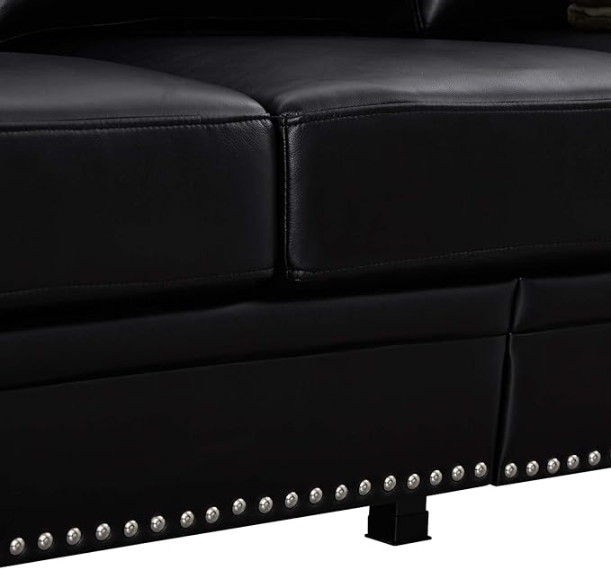 Antetek 2-Piece Comfy Upholstered PU Leather Sofa Couch Set Mid-Century Modern Loveseat Sofa+3 Seater Couch with Storage Space for Living Room Furniture Set Black