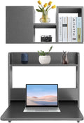Wall Mounted Desk Fold Down Laptop Computer Table Floating Desk with Storage Compartments for Home Office Study Space Saving (Grey)