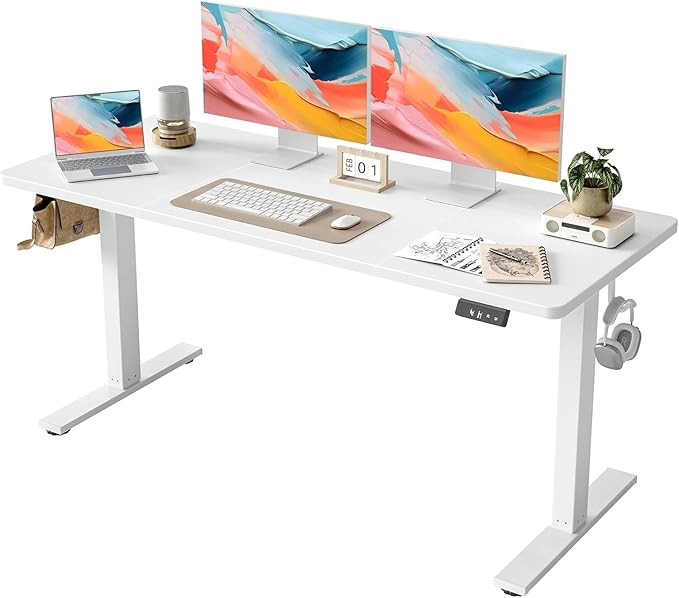 TIQLAB 63 x 24 Inch Electric Standing Desk Sit to Stand Up Work Home Office Table for Study Writing and Games Splice Board White