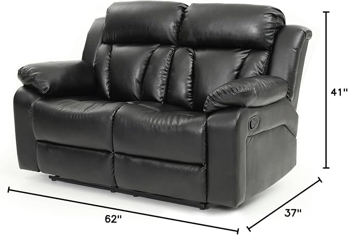 Glory Furniture Daria Faux Leather Reclining Loveseat in Black