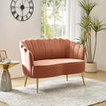 Velvet Upholstered Loveseat Sofa with Gold Metal Legs Modern Comfy Small Love Seat with Flower Shaped Back 2-Seater Sofa Accent Couch for Living Bedroom Leisure Areas Coral